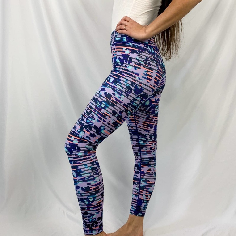 Zella Live In Purple Orange Patterned Print Full Length Leggings Size Small